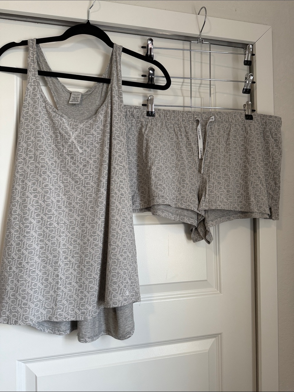Calvin Klein Light Gray Logo-Print Tank & Shorts Sleep Set